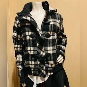 YMI Black and White Plaid Pea Coat